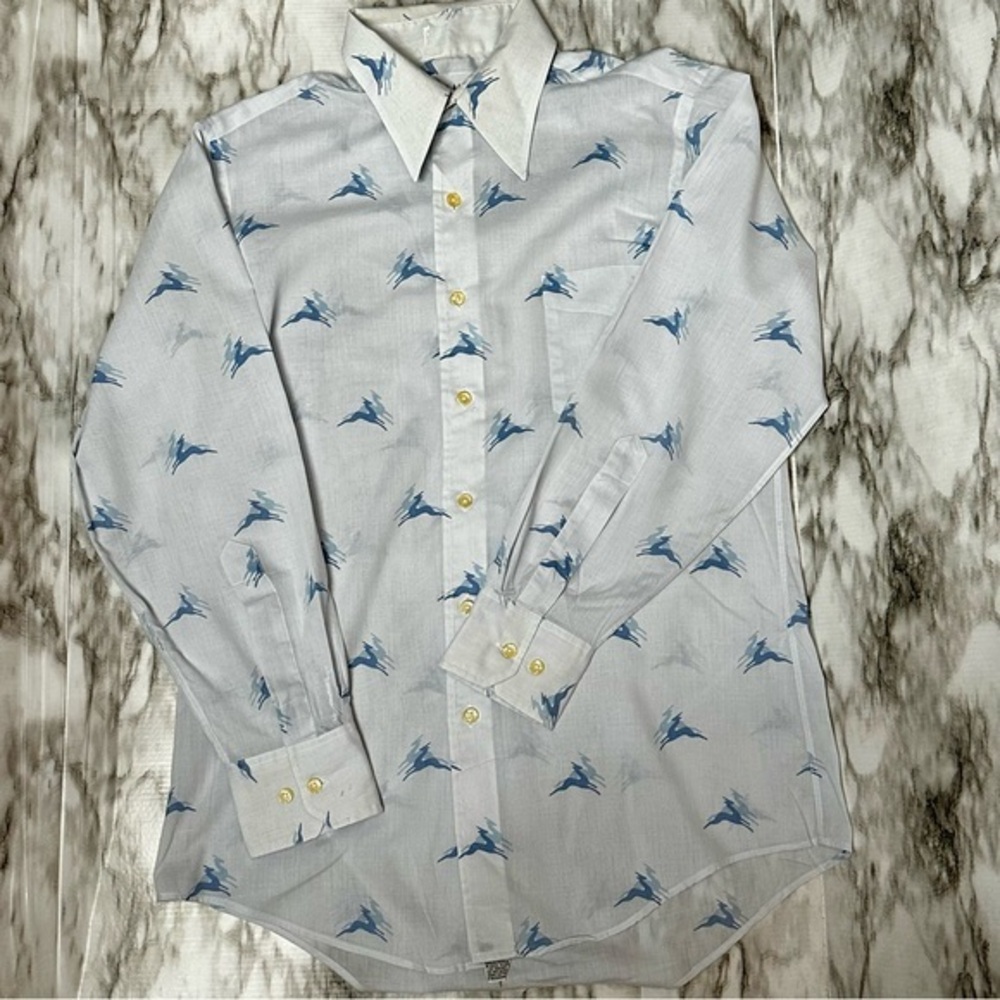 50’s 60’s Vintage MCM Gazelle Button Down Blue Dress Shirt Retro Sharp Mad Men